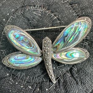 Sterling and abilony broach dragonfly
